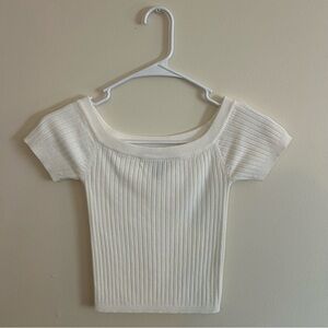 Forever 21 White Ribbed Off-Shoulder Crop Top
